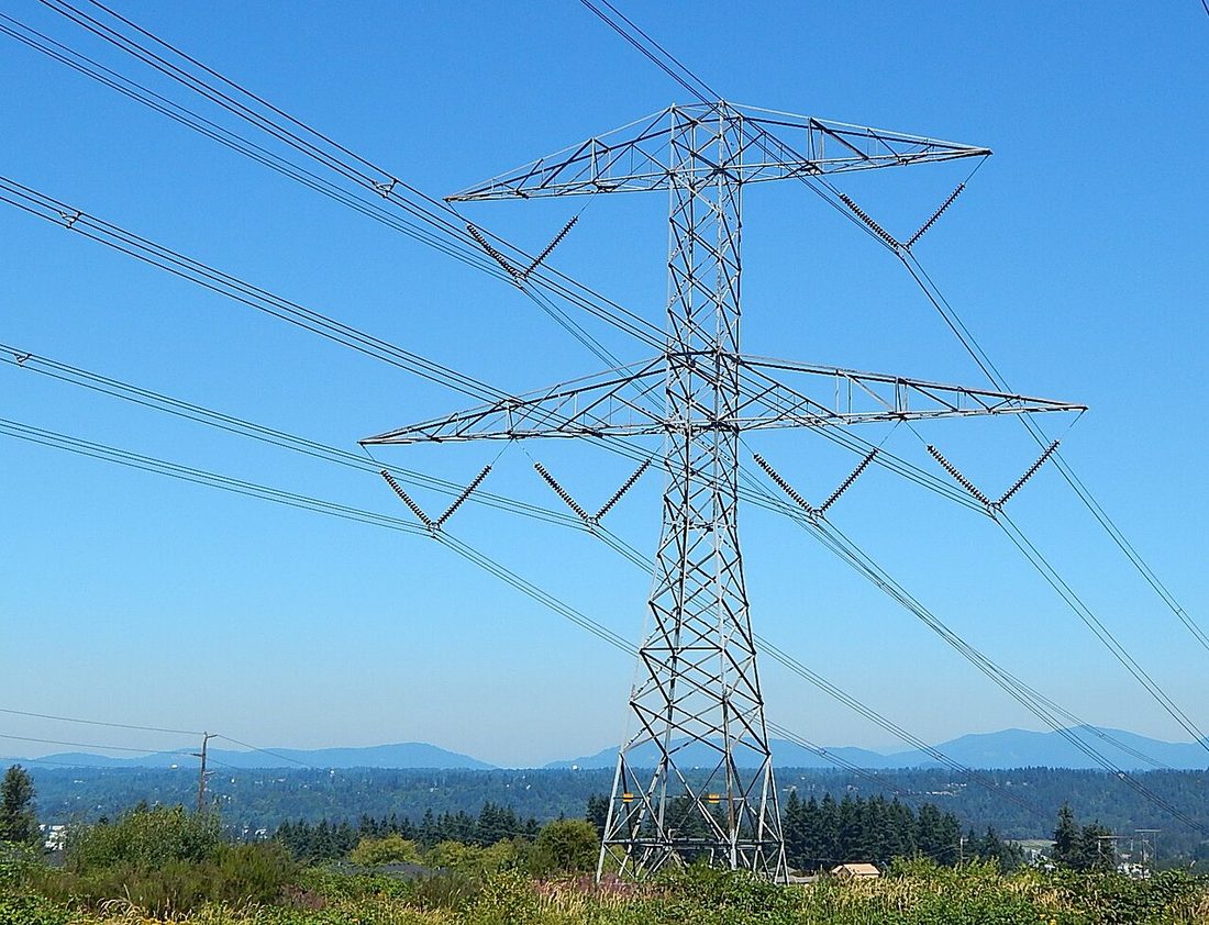 High voltage transmission towers and lines
